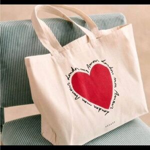 Sezane Cream Tote with Red Heart New Valentines 💌 so cute